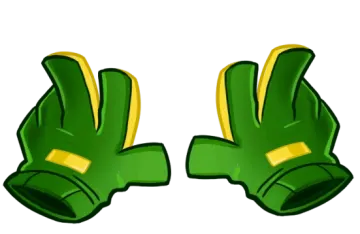 a pair of green and yellow gloves