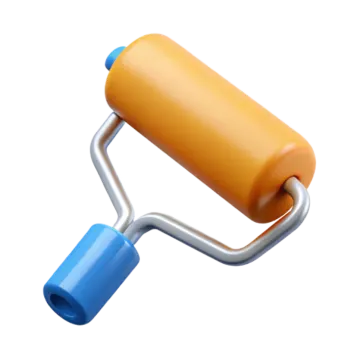 an orange and blue paint roller on a white background