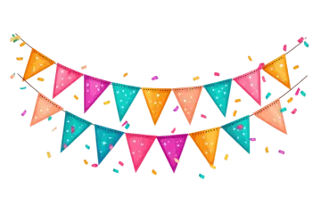 a colorful party banner with cons