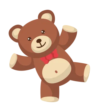 a brown teddy bear with a red bow