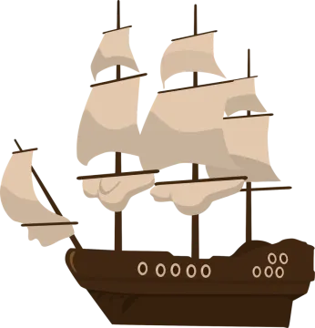 a pirate ship with sails