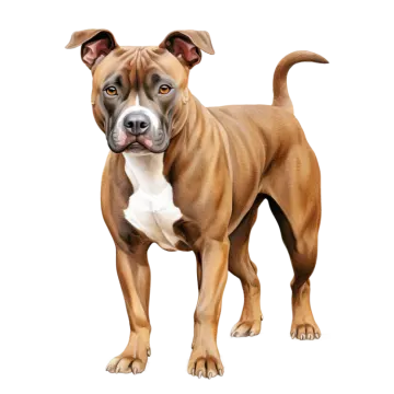 a brown and white dog standing in front of a white background