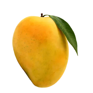 a mango with a leaf on top of it