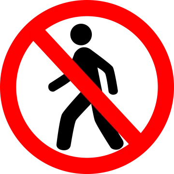 a red and black sign that says no walking
