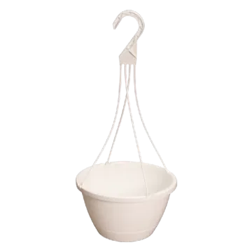 a white plastic hanging basket with a hook