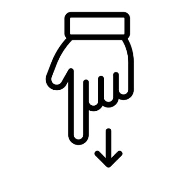 a black and white icon of a hand pointing up