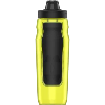 a yellow water bottle on a white background
