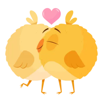 a couple of chickens kissing with a heart
