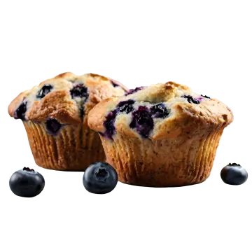 two blueberry muffins on a white background