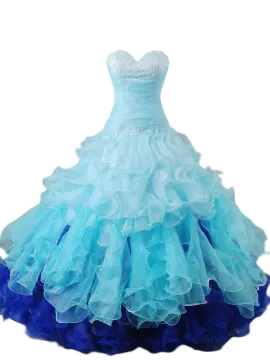a blue and white ball gown
