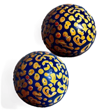 a pair of blue and yellow painted balls