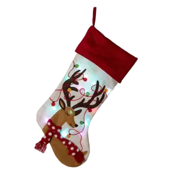 a christmas stocking with reindeers and lights