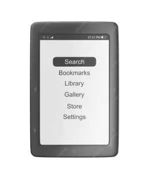a black and white smart phone with the text search on it