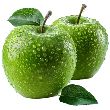 two green apples with water drops on them
