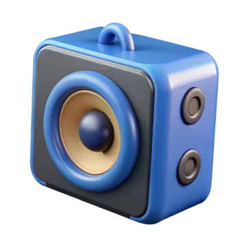 a blue speaker with two speakers on it