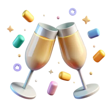 two champagne glasses filled with colorful bubbles