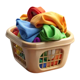 a laundry basket filled with colorful towels