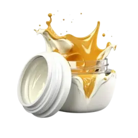 a white container filled with orange liquid
