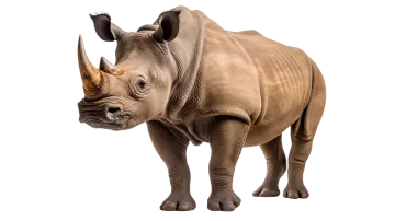 a rhino standing in front of a white background