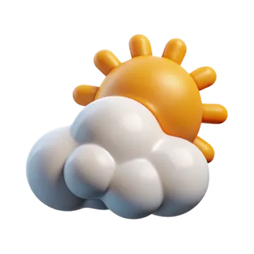 an orange and white cloud with a sun on top