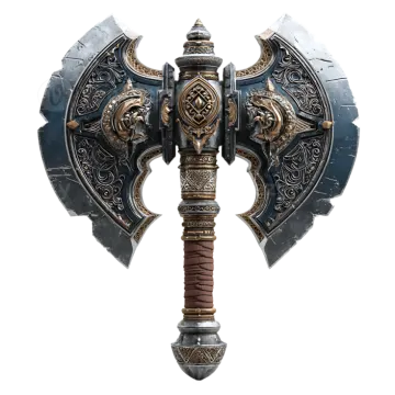 an image of a sword with two axes