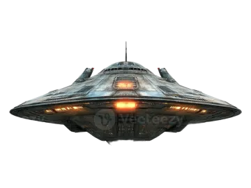 a spaceship flying over a white background