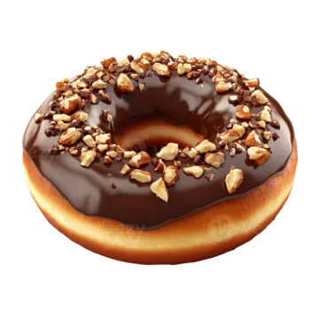a chocolate covered donut on a white background