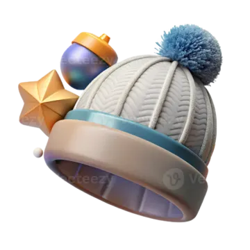 a white hat with a blue pom on top of it