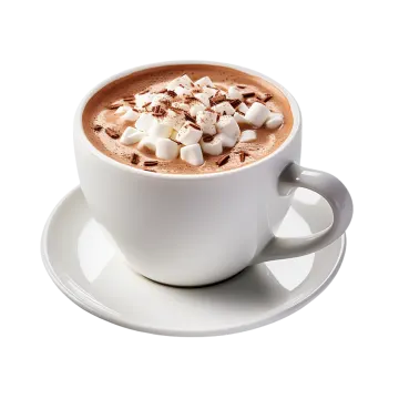 a white cup filled with hot chocolate and marsh