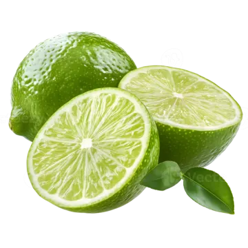 two limes with leaves on a white background