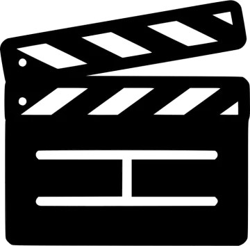 a black and white icon of a movie clap