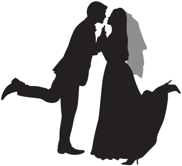 a silhouette of a bride and groom kissing