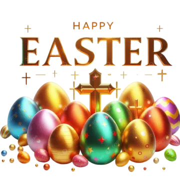 a group of colorful easter eggs with the words happy easter