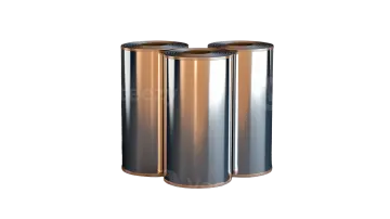 two rolls of copper foil on white background