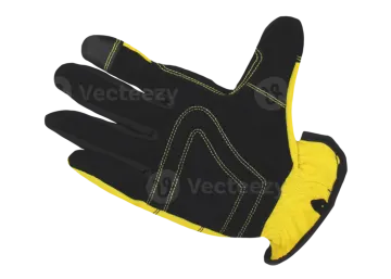 a pair of black and yellow work gloves