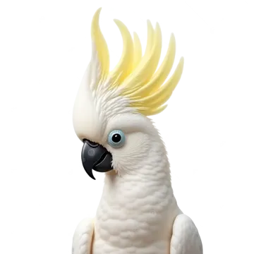 a white parrot with yellow feathers on its head