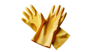 a pair of yellow gloves on a white background