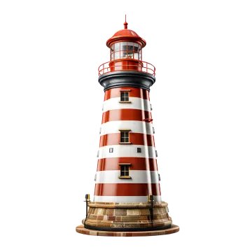 a red and white lighthouse on a white background