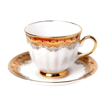 a cup and saucer on a white background
