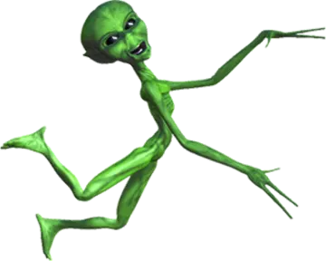 an alien with a green body and legs