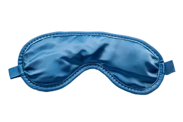 a blue silk sleep mask on a white background