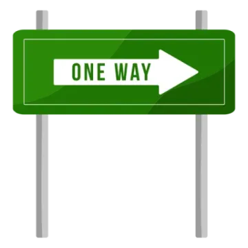 a green one way sign with an arrow