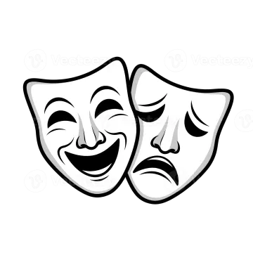 a pair of theatre masks with faces in black and white