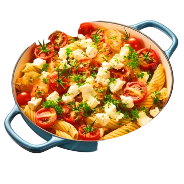 a pot filled with pasta and tomatoes