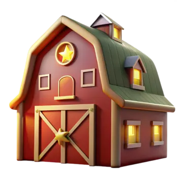 a red barn with a star on the roof