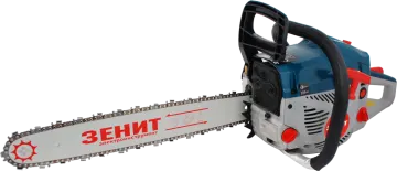 a blue and red chainsaw is shown