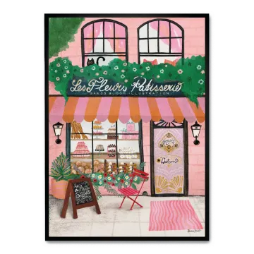 a painting of a storefront with flowers and plants on it