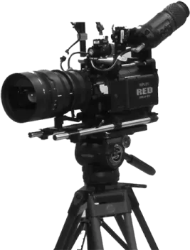 a camera on a tripod with a white background
