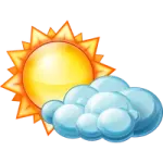 a weather icon with the sun and clouds