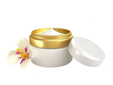 a jar of cream with a flower on it